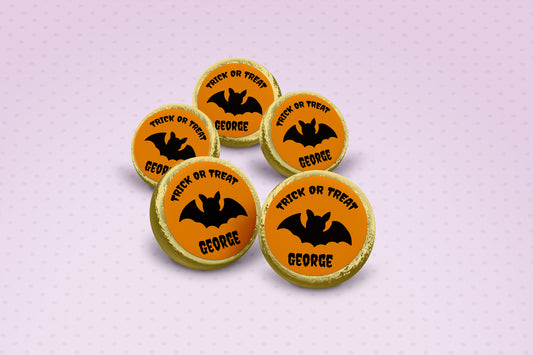 Halloween chocolate coins showing 4 spooky design options