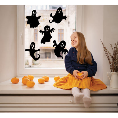 Ghost silhouette Halloween window sticker pack with 5 designs