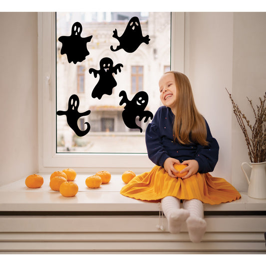 Ghost silhouette Halloween window sticker pack with 5 designs