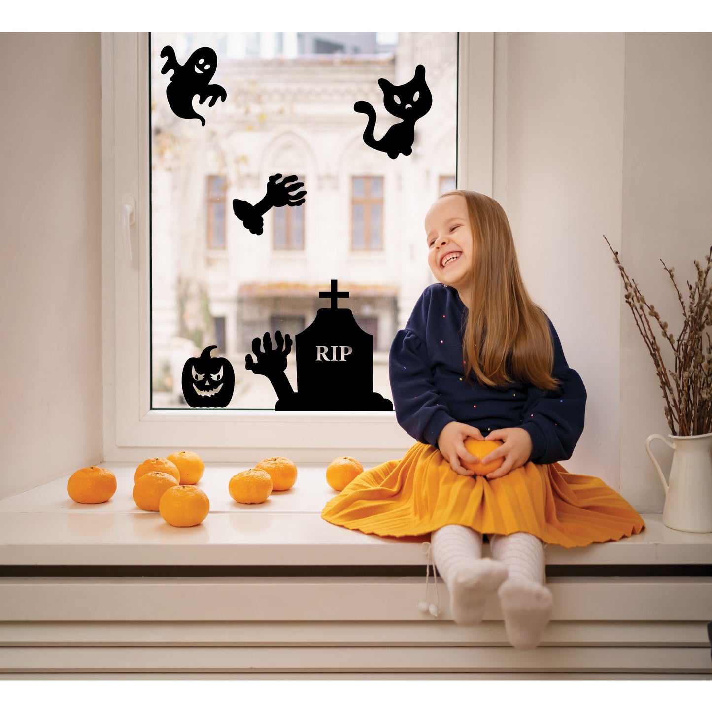 Halloween gravestone window sticker pack with 5 silhouettes