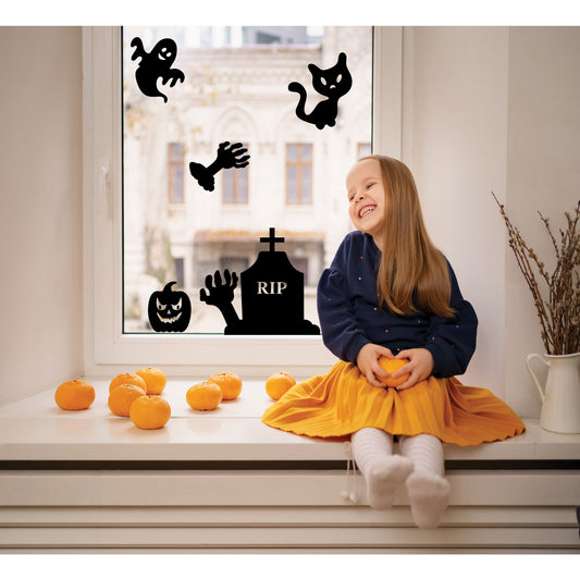 Halloween gravestone window sticker pack with 5 silhouettes