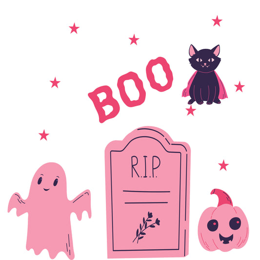 Pink Halloween window stickers showing individual sticker designs
