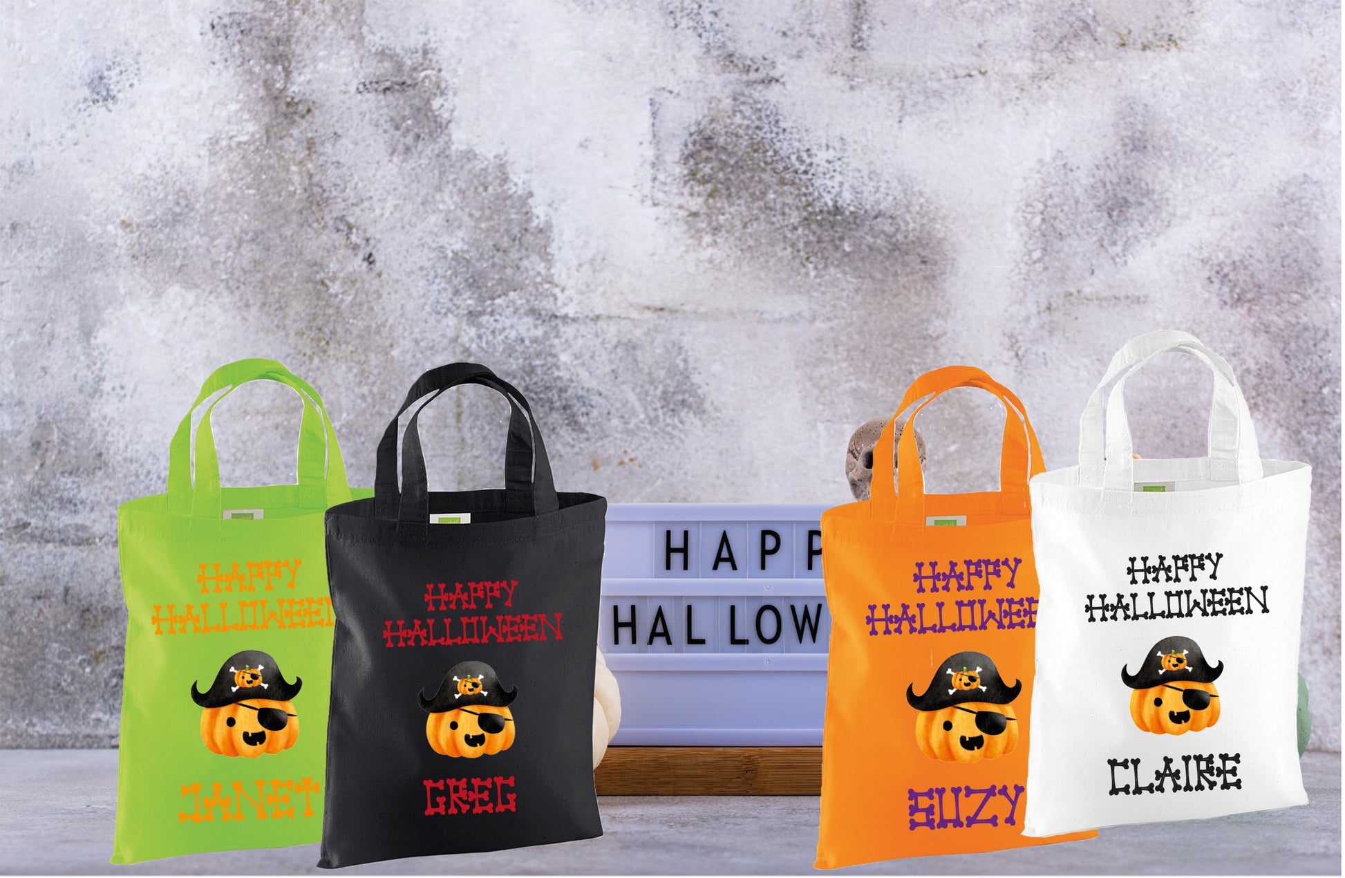 Pumpkin trick or treat bags in multiple colours