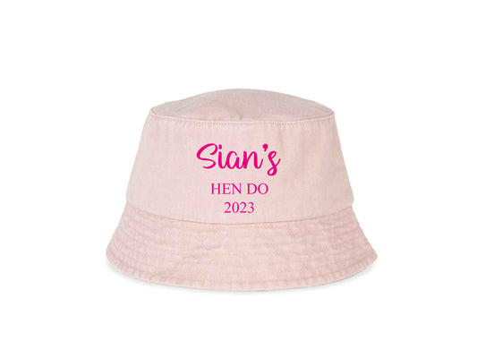 Personalised hen do bucket hat in washed petal rose for bride-to-be