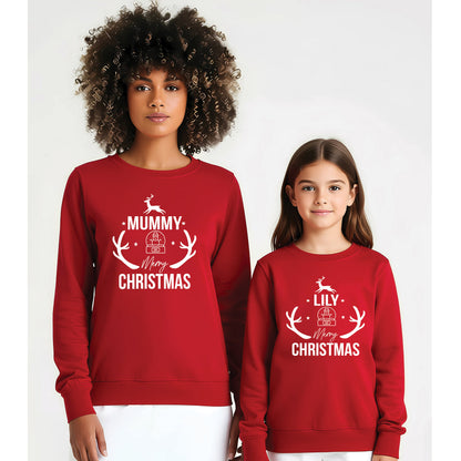 Family Christmas jumpers showing 3 colour options