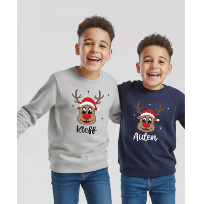 Reindeer jumper showing cute design and name detail