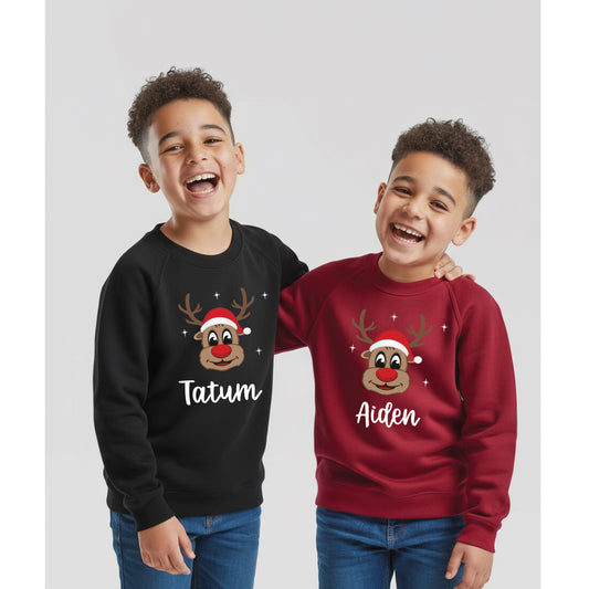 Personalised reindeer Christmas jumper with custom name