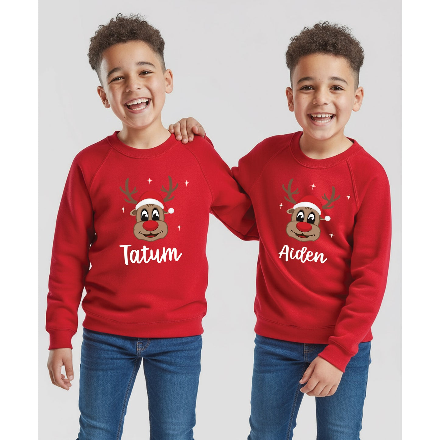 Children's reindeer Christmas jumper with personalised name