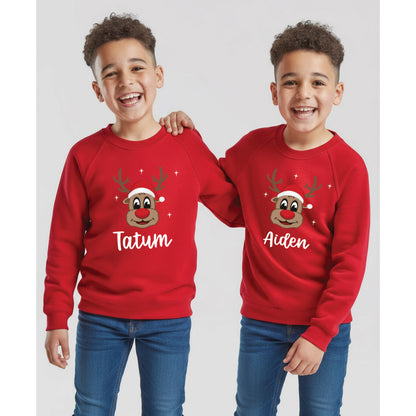 Children's reindeer Christmas jumper with personalised name