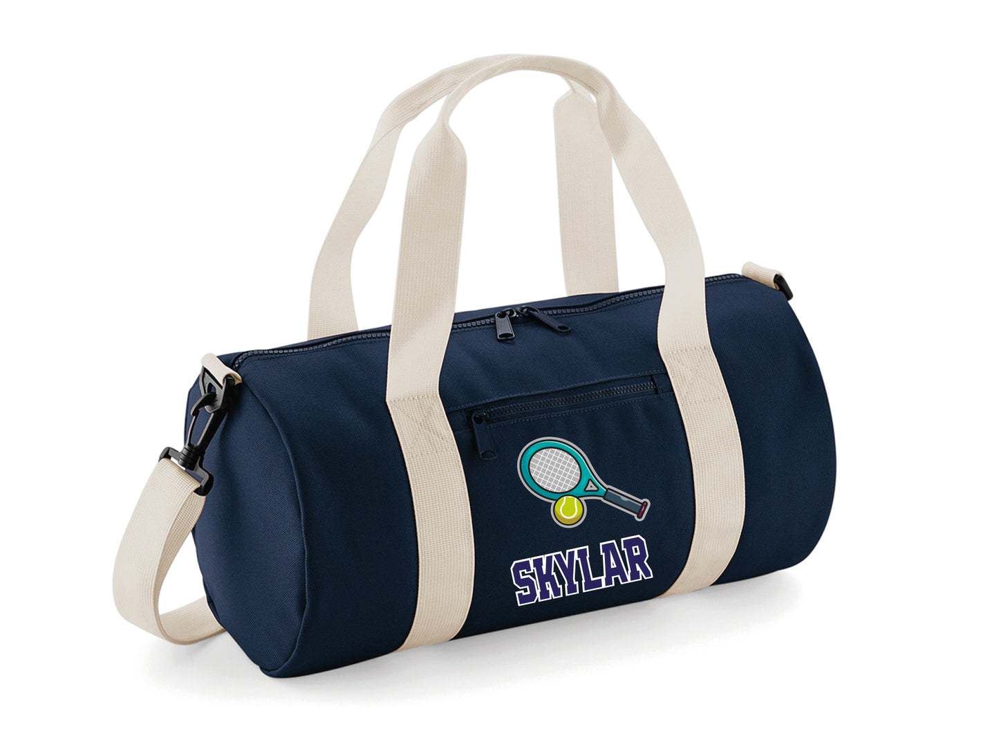 Interior of personalised tennis kit bag with zip compartments
