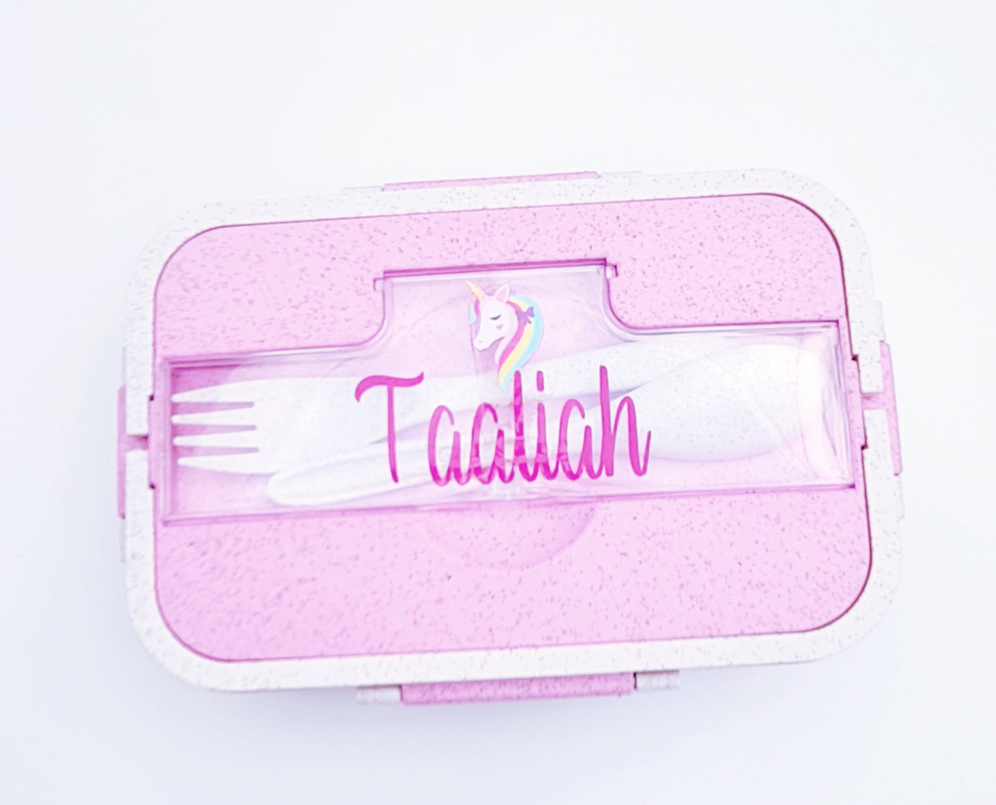 Personalised lunch box with colourful animal character on wheat-based box