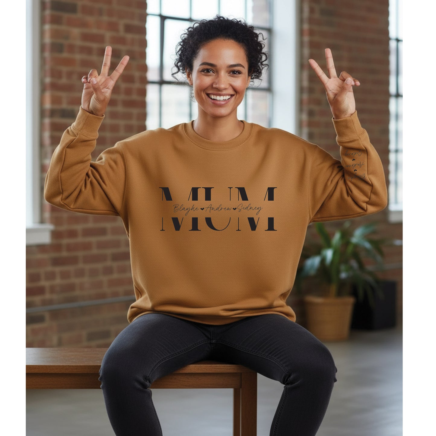 Personalised mum jumper showing chest name design