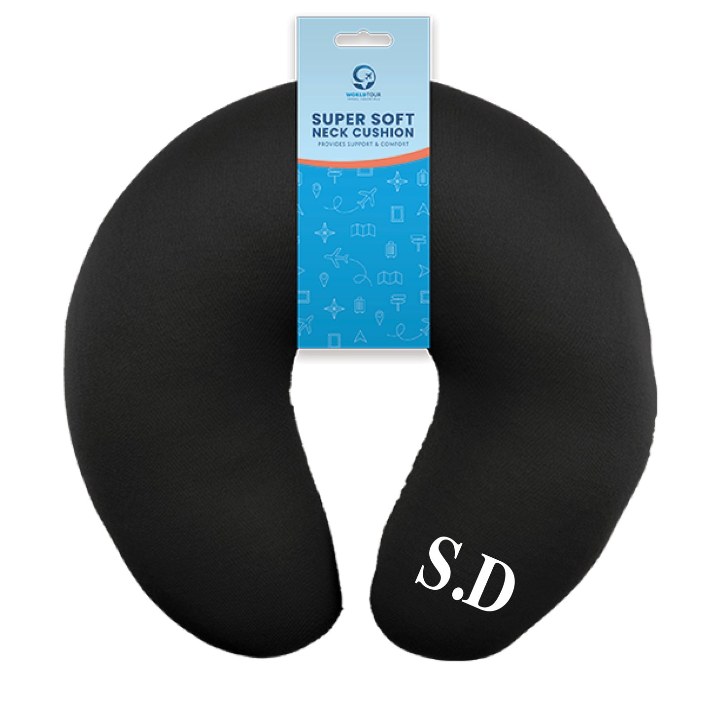 Travel neck pillows in multiple colours with personalised name options
