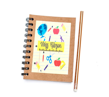 Personalised teacher notebook with rose gold pencil option