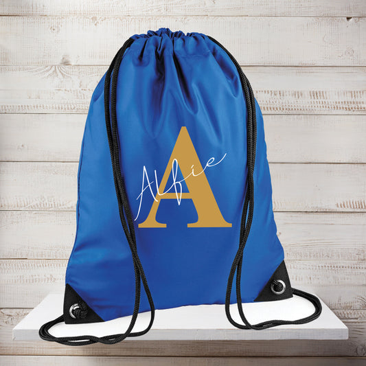 PE drawstring bags in multiple colours with name personalisation