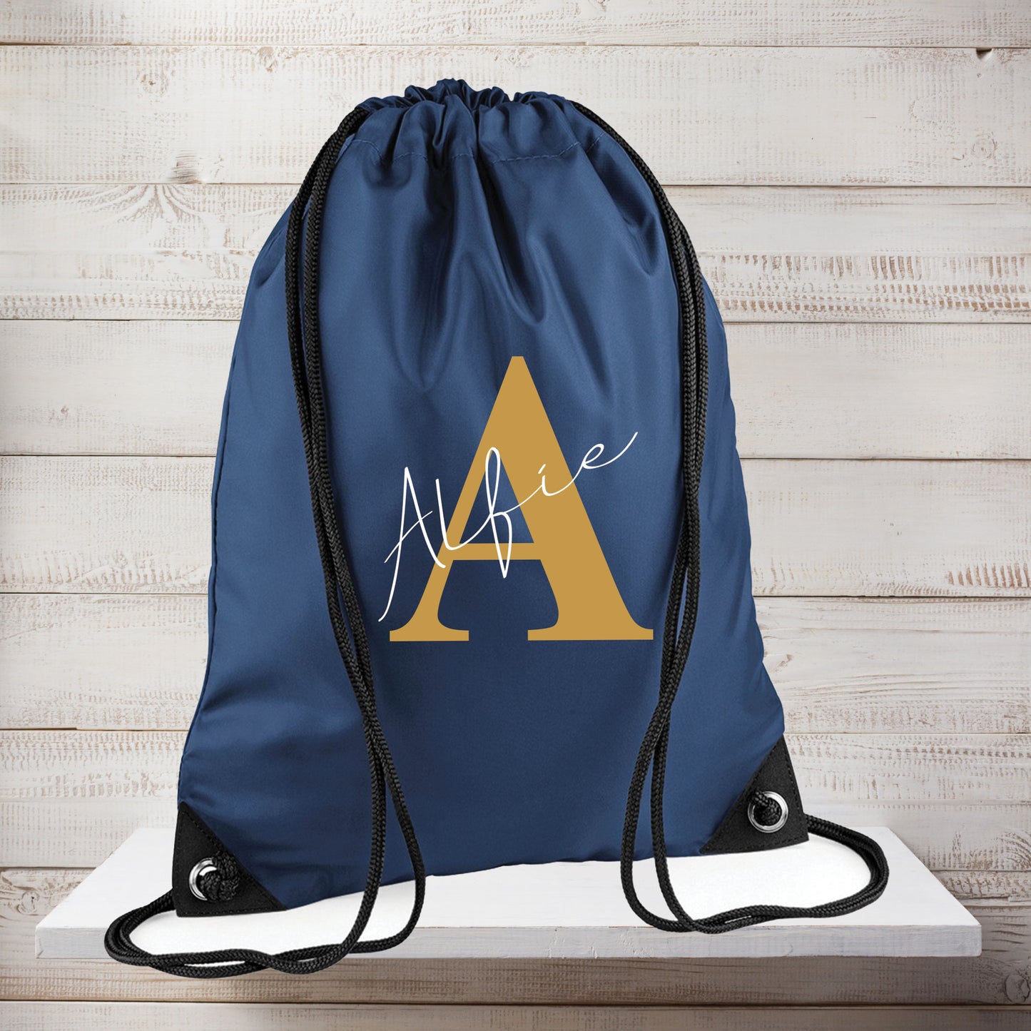Personalised PE bag showing reinforced corners and gun metal eyelets