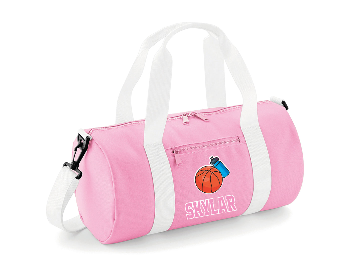 Personalised basketball bag showing detachable shoulder strap