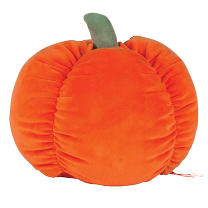 Plush pumpkin and ghost Halloween decorations with size comparison