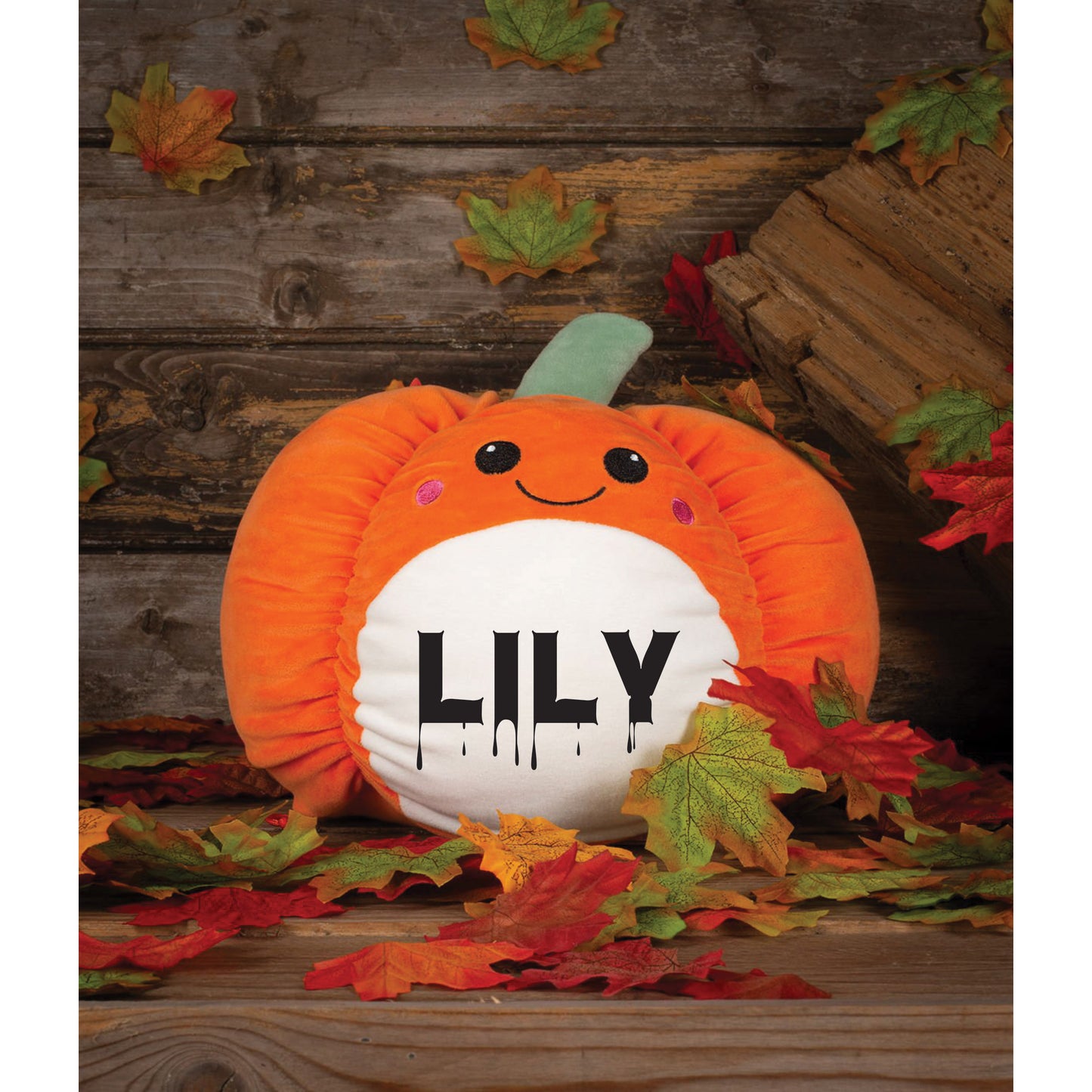 Personalised plush pumpkin Halloween decor with name detail