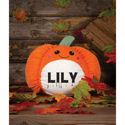 Personalised plush pumpkin Halloween decor with name detail