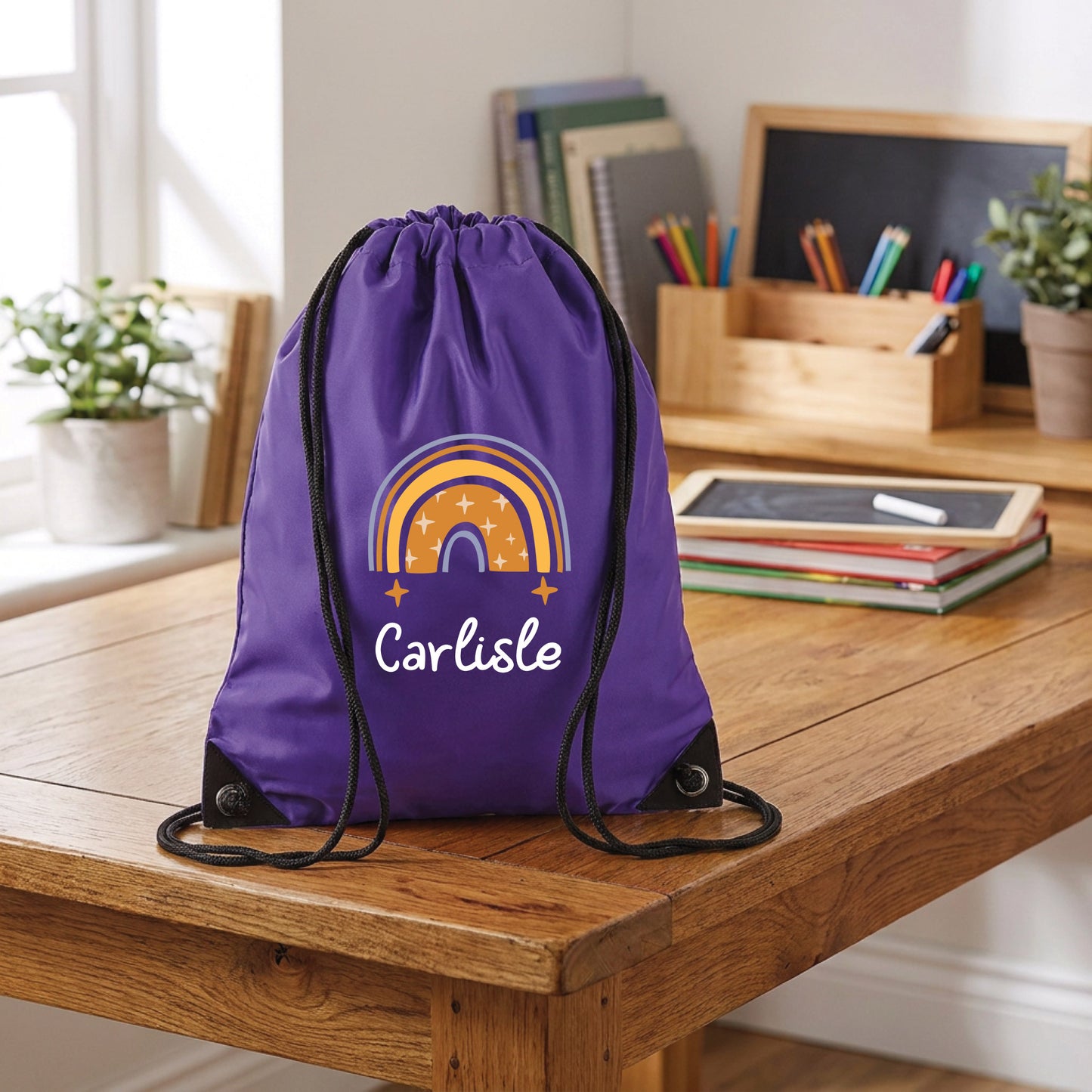 Personalised Rainbow Design Drawstring Gym Bag