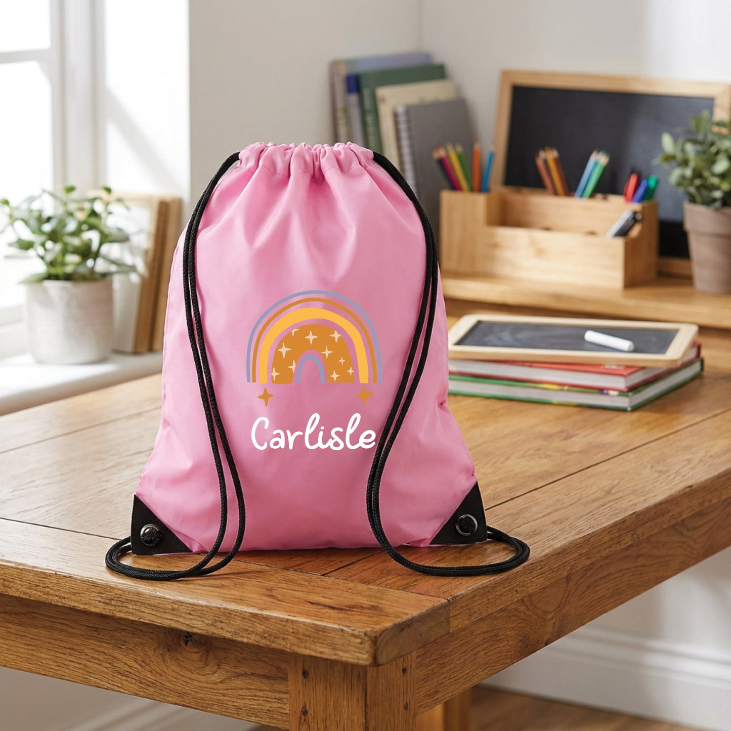 Personalised Rainbow Design Drawstring Gym Bag