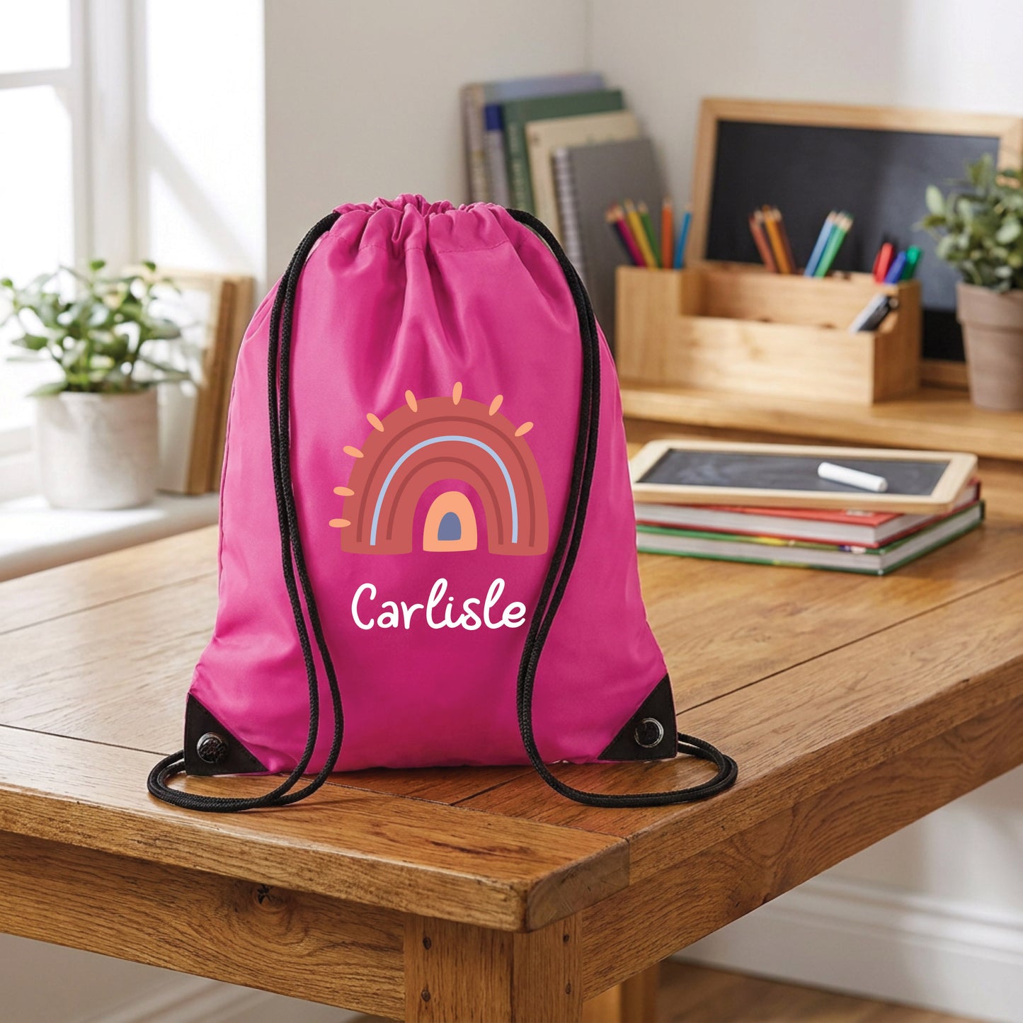 Personalised Rainbow Design Drawstring Gym Bag