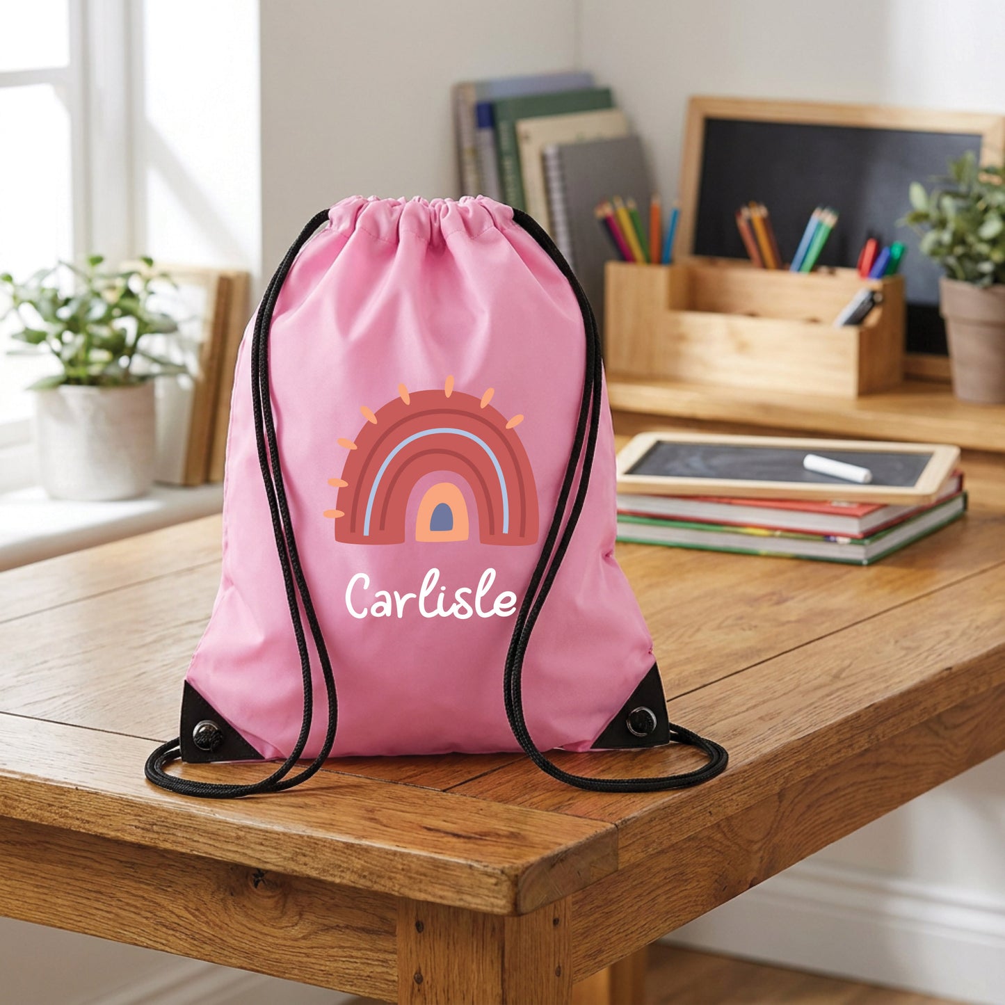 Personalised Rainbow Design Drawstring Gym Bag