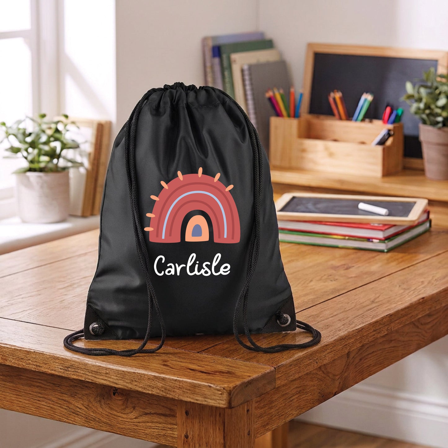 Personalised Rainbow Design Drawstring Gym Bag