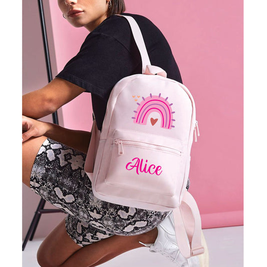 Personalised rainbow school bag backpack with custom name for girls