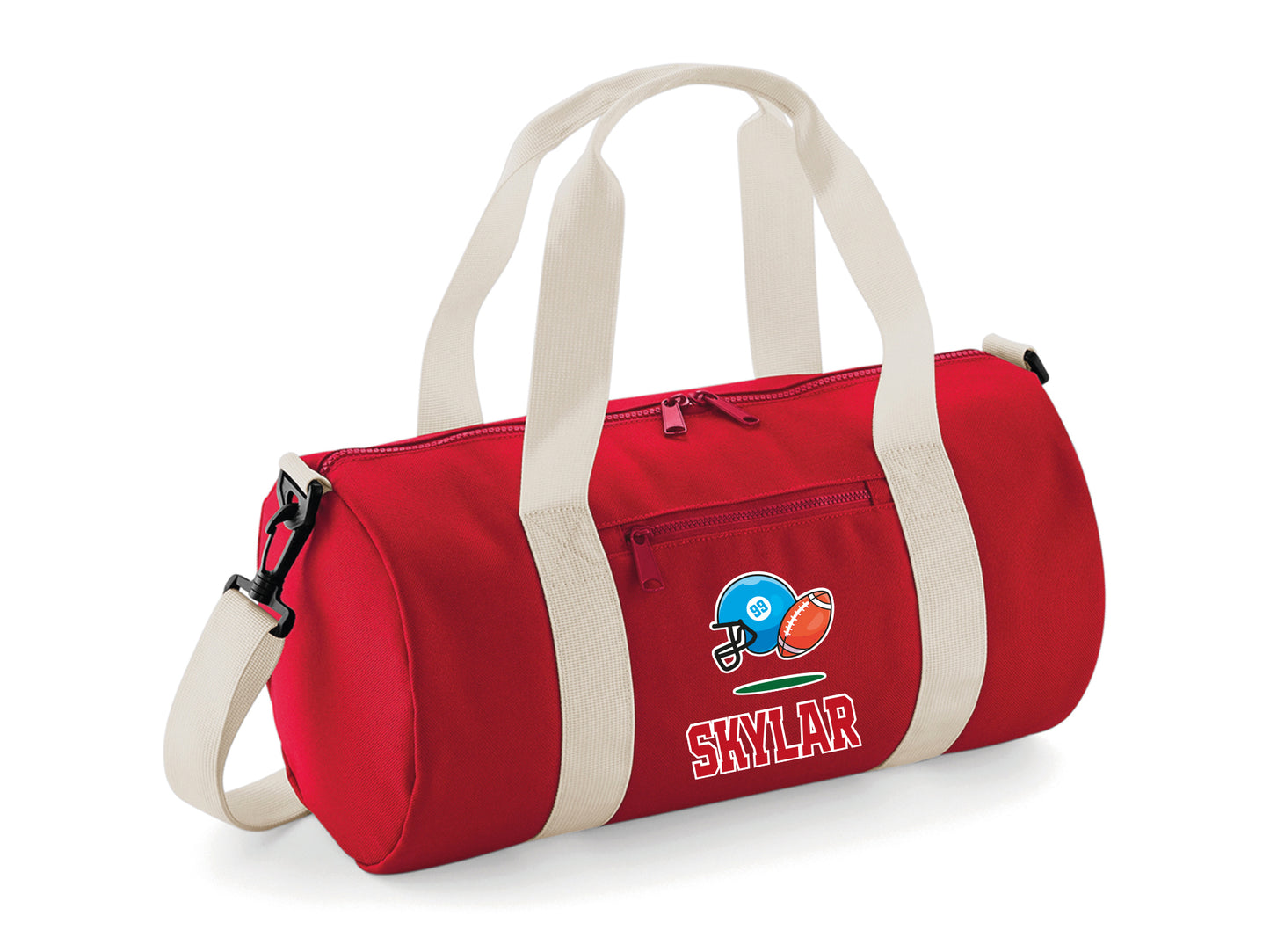 Personalised rugby bag with detachable shoulder strap