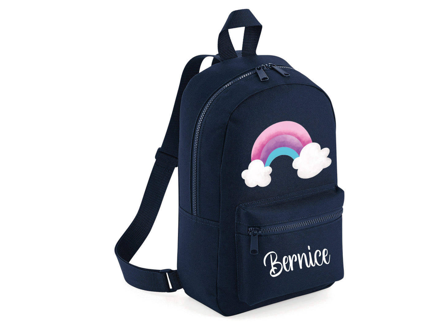 Navy blue personalised rainbow school backpack for kids