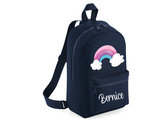 Navy blue personalised rainbow school backpack for kids