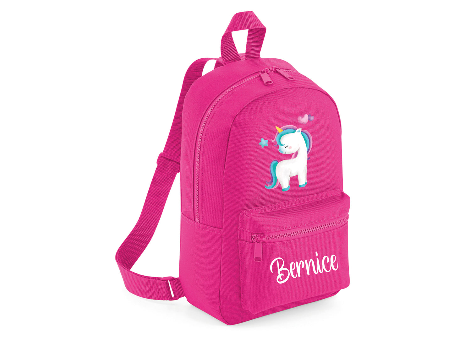 Fuchsia personalised unicorn school bag with name personalisation
