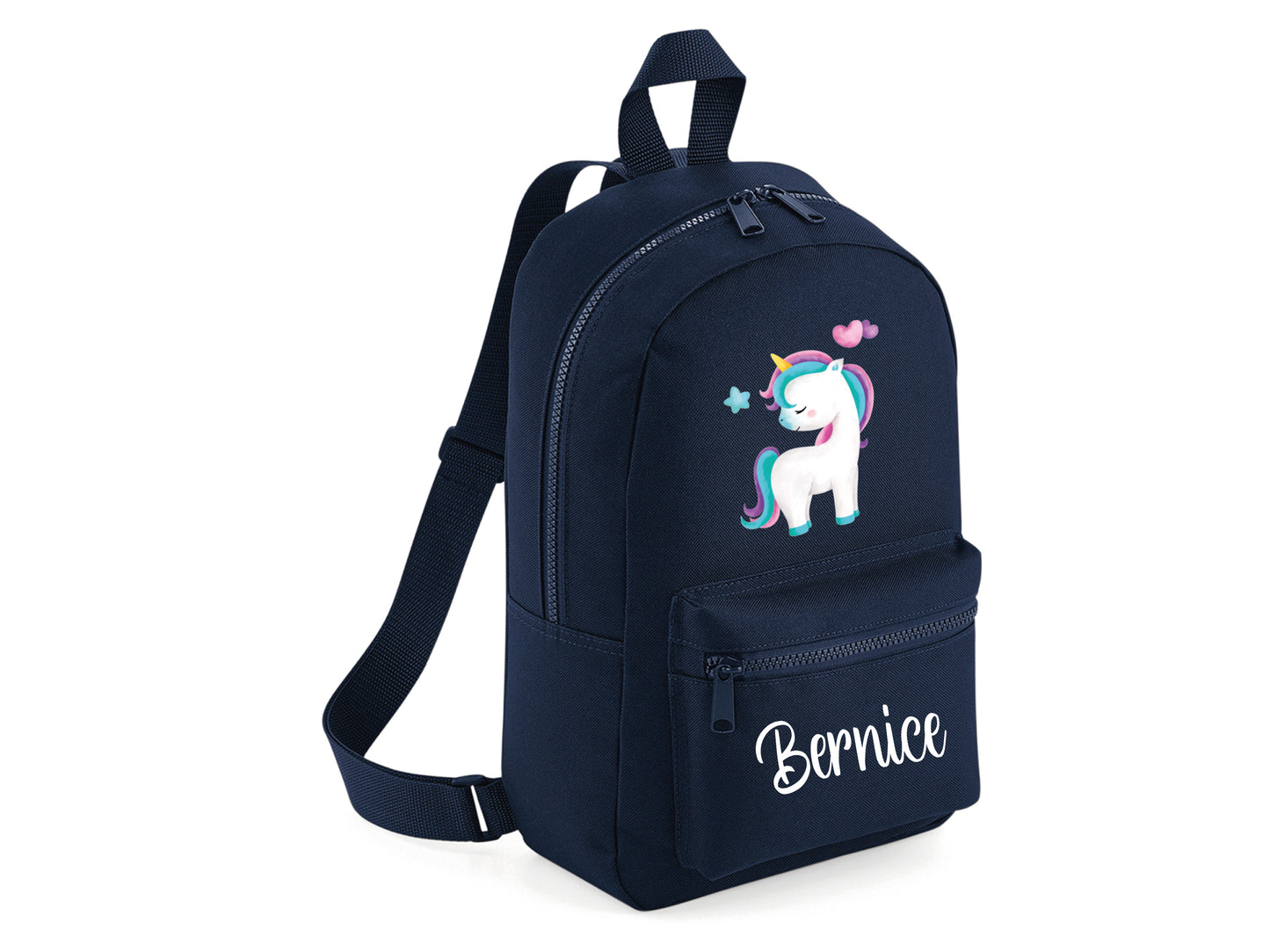 Navy blue personalised unicorn school backpack for kids