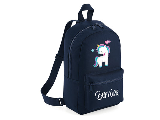 Navy blue personalised unicorn school backpack for kids