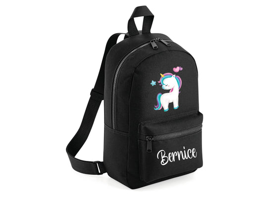 Personalised unicorn school bag backpack with custom name in black