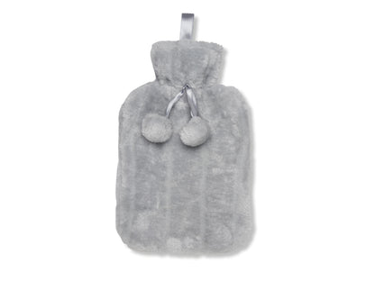Personalised Hot Water bottle with plush cover in silver grey