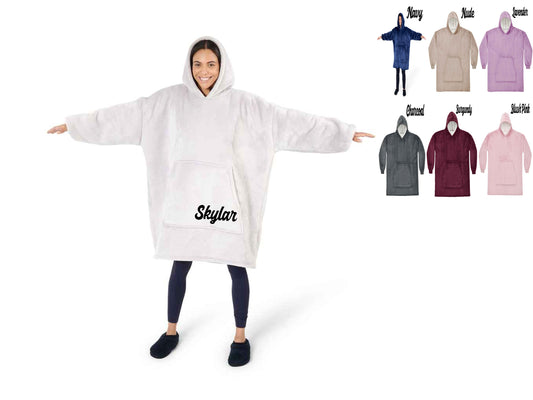 Personalised oversized hoodie blanket with sherpa lining and custom name