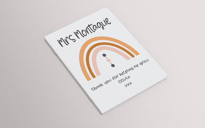 Interior blank pages of personalised rainbow design A5 notepad