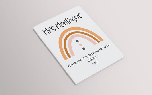 Interior blank pages of personalised rainbow design A5 notepad