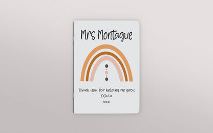 Rainbow design notebook personalised with name and message