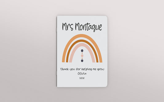 Rainbow design notebook personalised with name and message