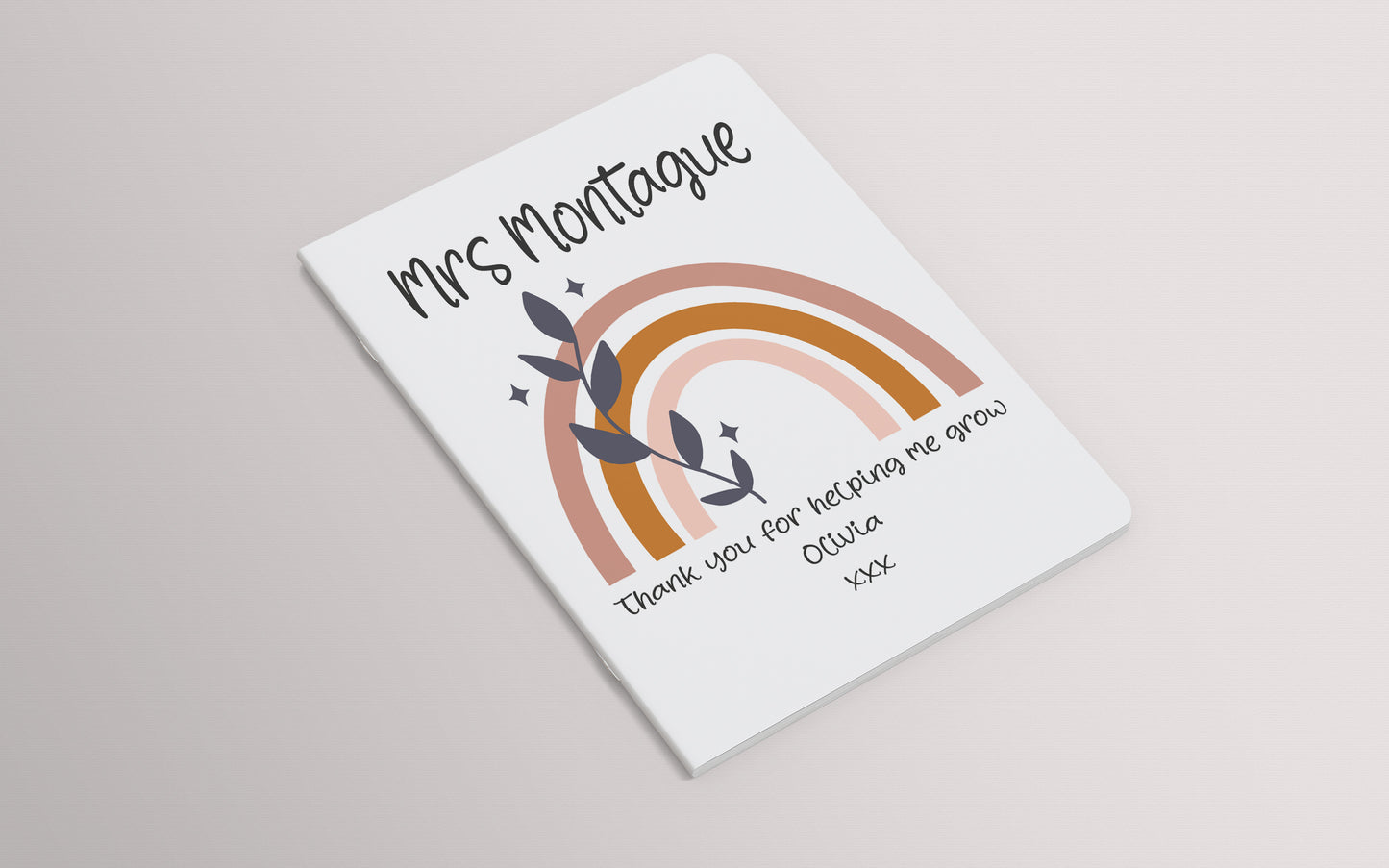 Interior blank pages of personalised rainbow A5 notepad