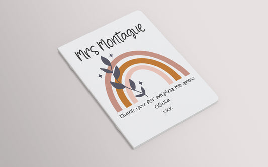 Interior blank pages of personalised rainbow A5 notepad