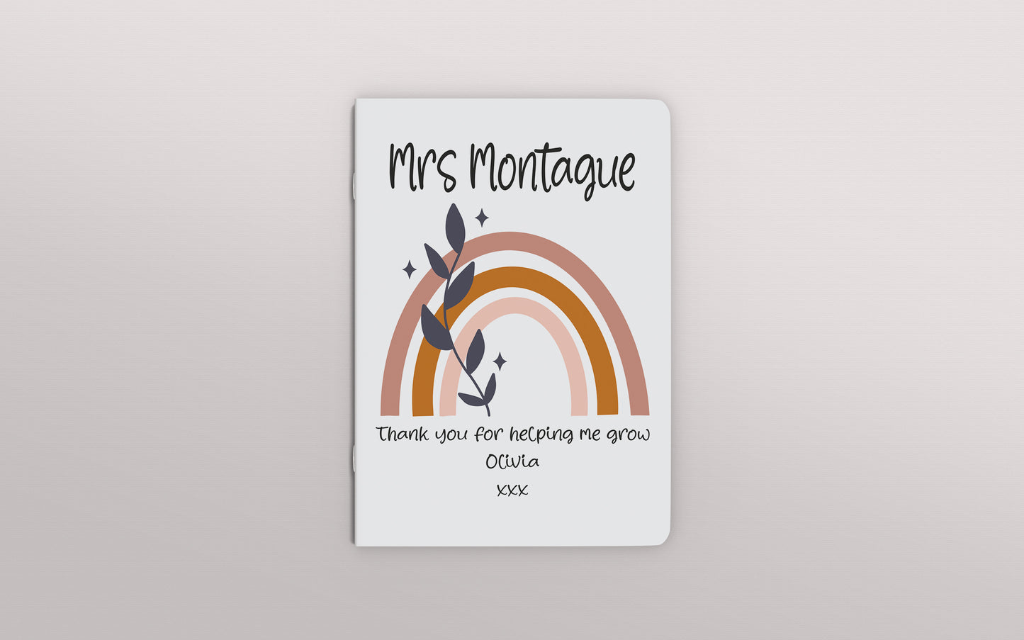 Personalised rainbow design A5 notepad with custom name and message