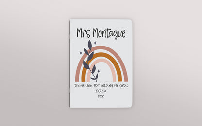 Personalised rainbow design A5 notepad with custom name and message