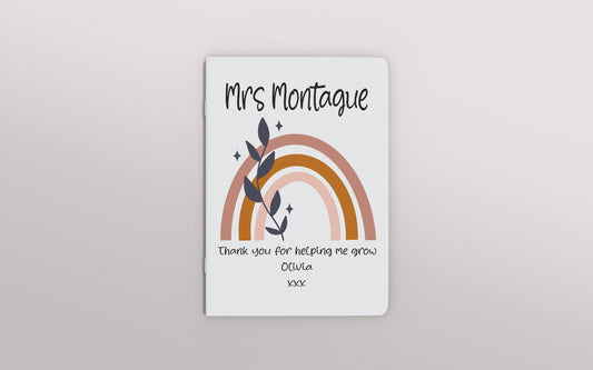 Personalised rainbow design A5 notepad with custom name and message