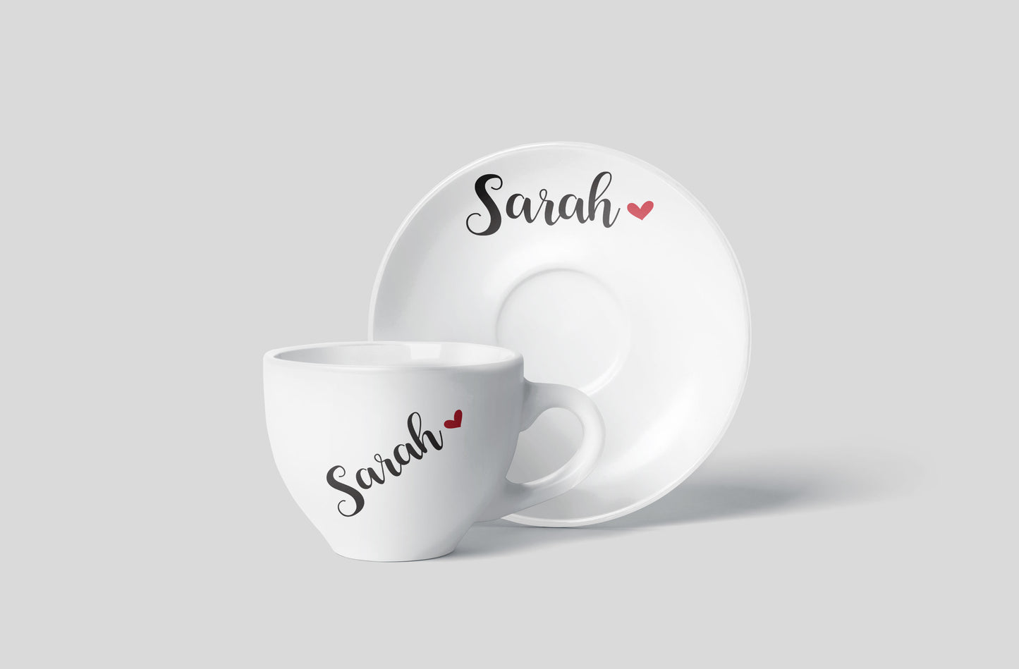 Personalised porcelain teacup and saucer set with custom name