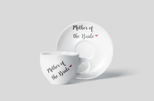 Personalised Mother of the Bride porcelain teacup and saucer with custom name